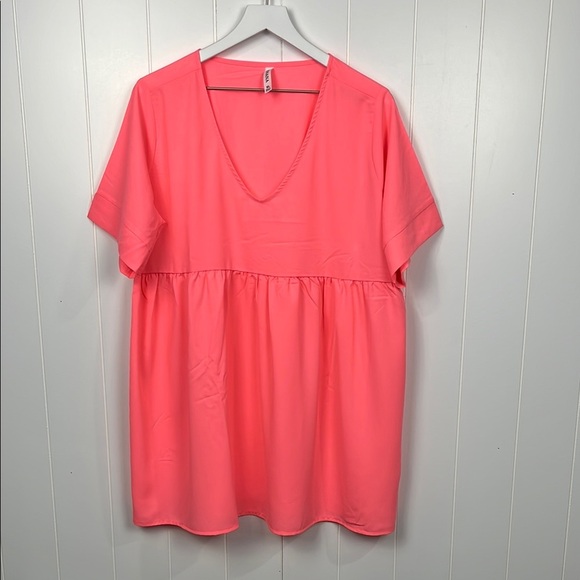 Zenana Womens Babydoll Dress XL  Pink Pullover Short Sleeves 100% Poly Fun New - Picture 1 of 10
